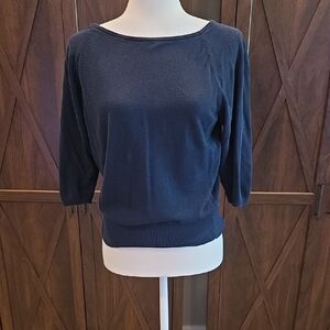 Ann Taylor Navy 3/4 Sleeve Bateau Neck Sweater